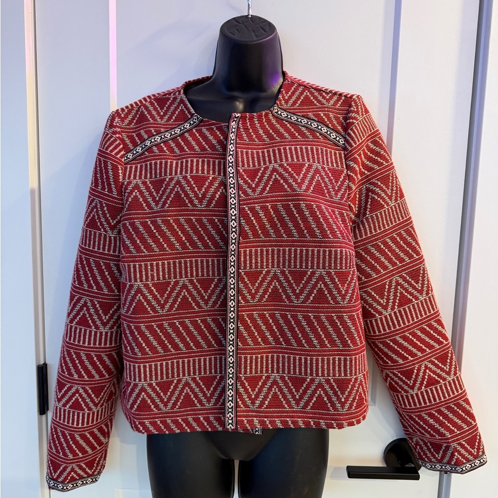 UNIQUE WOVEN  OPEN-FRONT SZ LARGE BOHO TRIBAL SOUTHWESTERN FESTIVAL WEAR JACKET